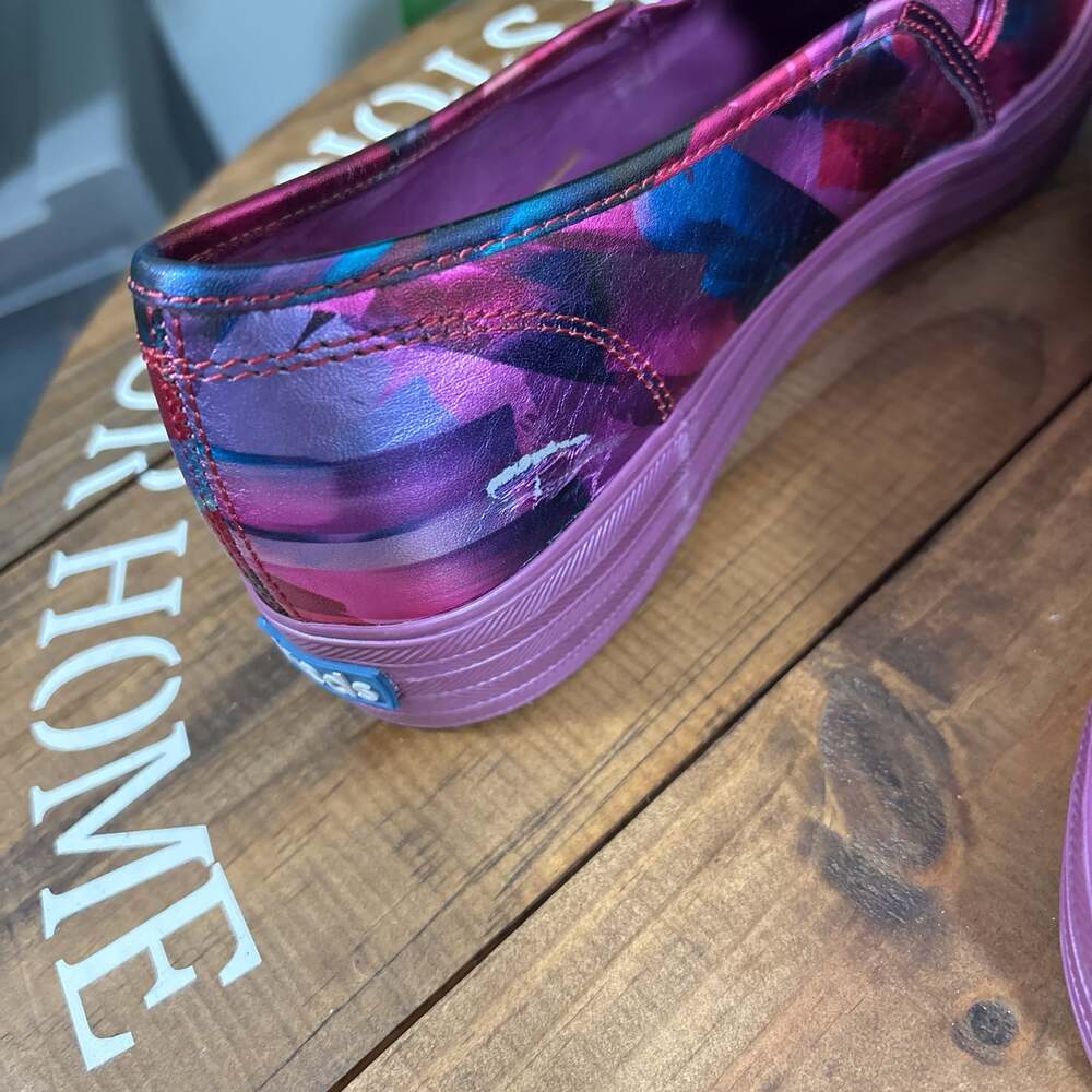 Keds Slip-On Sneakers in Magenta, Teal & Blue Brushstroke Print - Picture 6 of 12